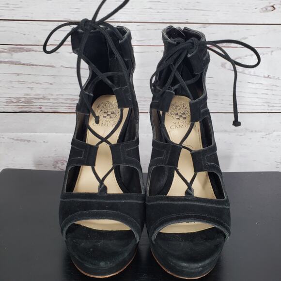 Vince Camuto Kamaye Women's Black Suede Lace Up Block Heel  Size 7.5 M - Picture 5 of 14